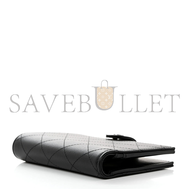 CHANEL GRAINED CALFSKIN QUILTED PASSPORT HOLDER WALLET SO BLACK A96066 (15*10*3cm)